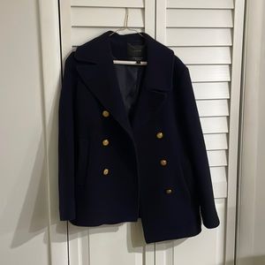 J. Crew Wool blend navy blue gold buttons Pea Coat